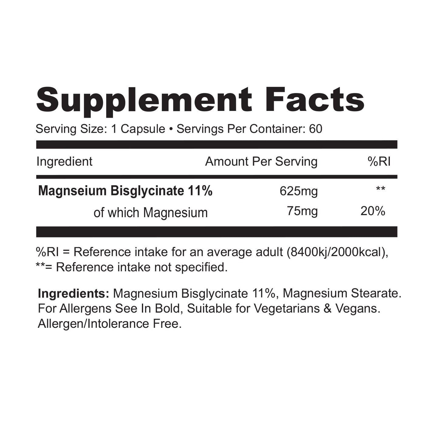 Supplement facts label for wolf supps magnesium supplement on a white background