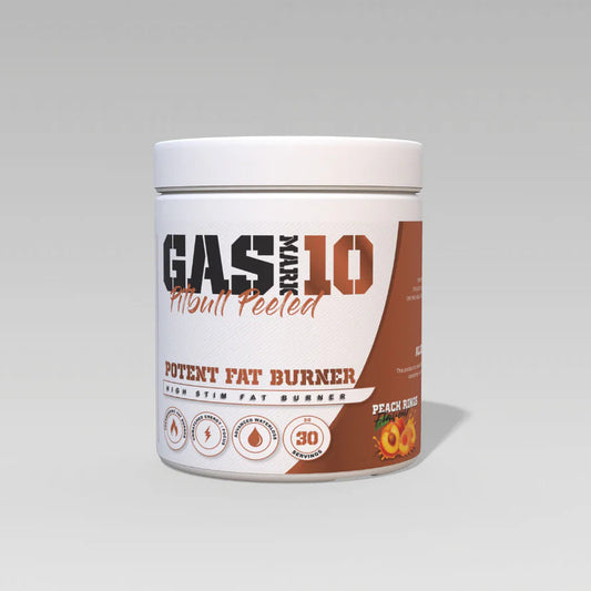 Pitbull peeled fat burner supplement container with branding on a gray background