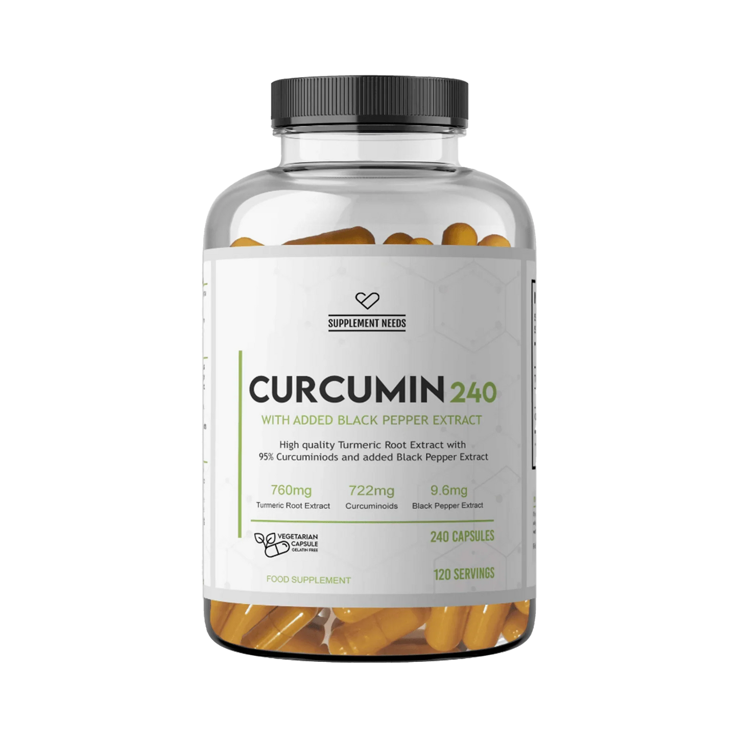 Supplement Needs - Curcumin & Black Pepper Extract 240 Capsules