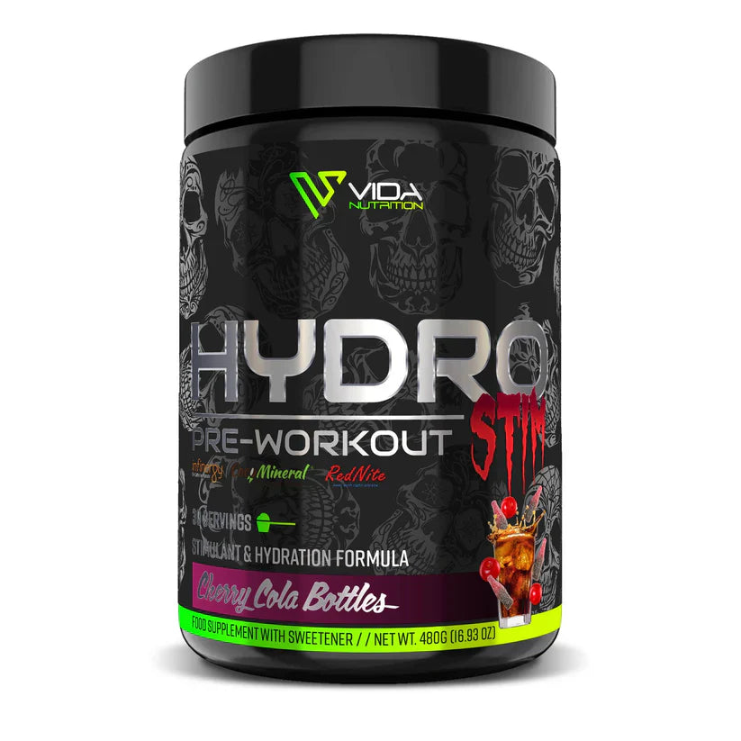 Vida Nutrition Hydro Stim pre-workout supplement container on a white background