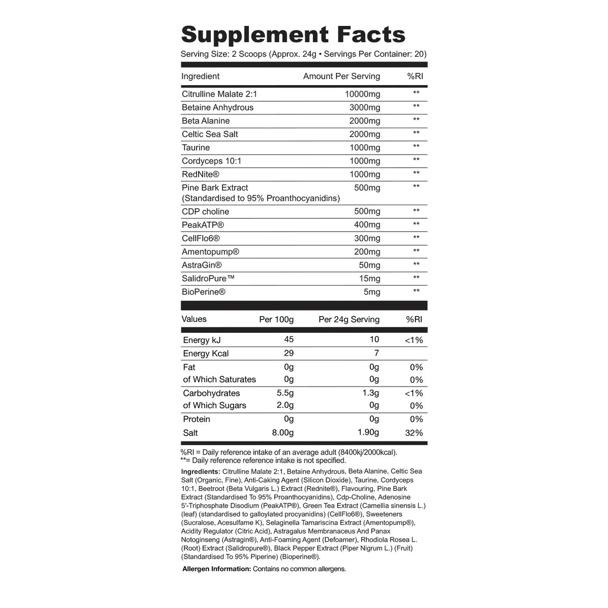 Supplement facts label with detailed nutritional information for Wolf Pump V3 on a white background