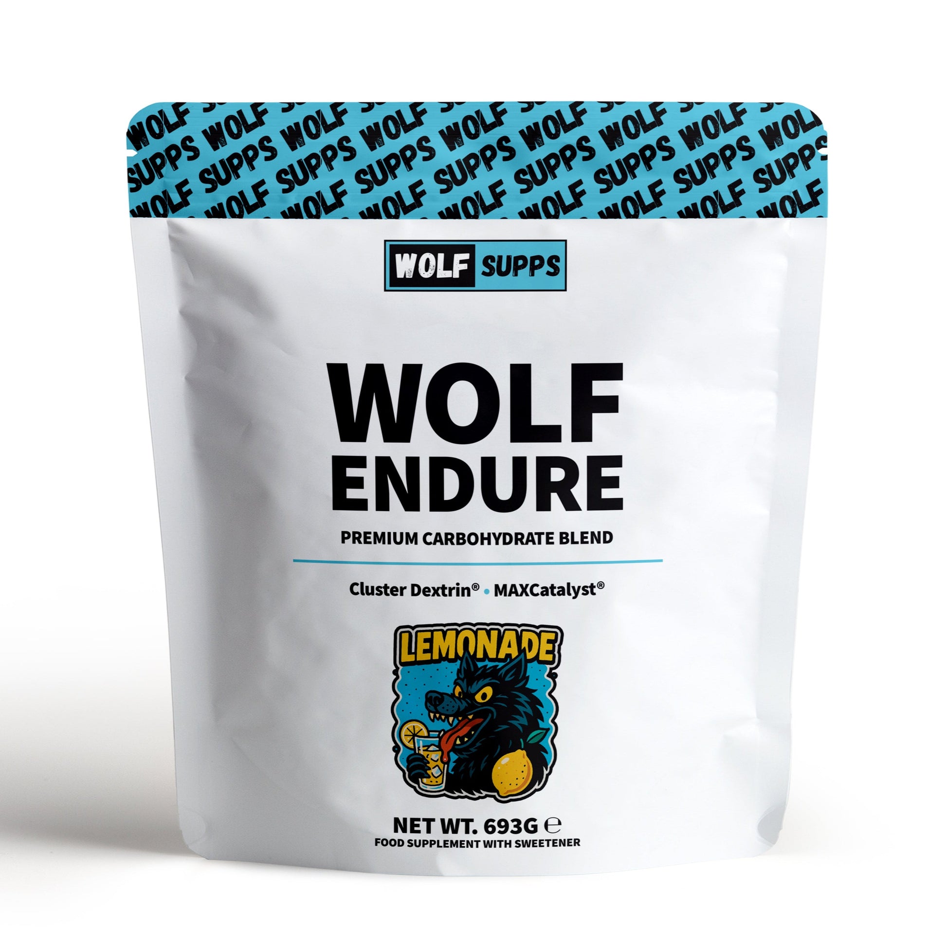 Wolf Supps Wolf Endure Lemonade supplement package on a white background
