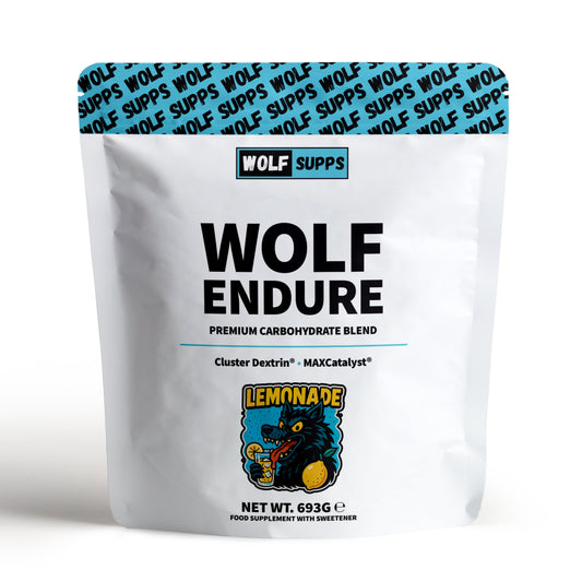 Wolf Supps Wolf Endure Lemonade supplement package on a white background