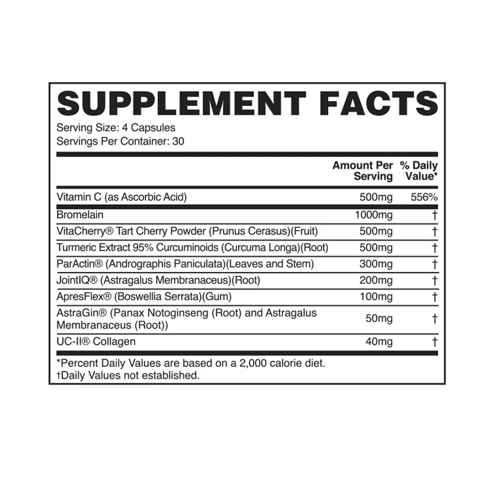 Supplement facts label for apollon nutrition unbreakable supplement with various ingredients and their amounts on a white background