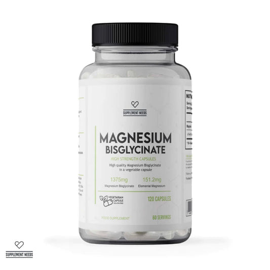 A clear plastic bottle of Dr. Dean St Marts Supplement Needs Magnesium Bisglycinate dietary supplement capsules with a black cap and a white label, shown on a clean white background.